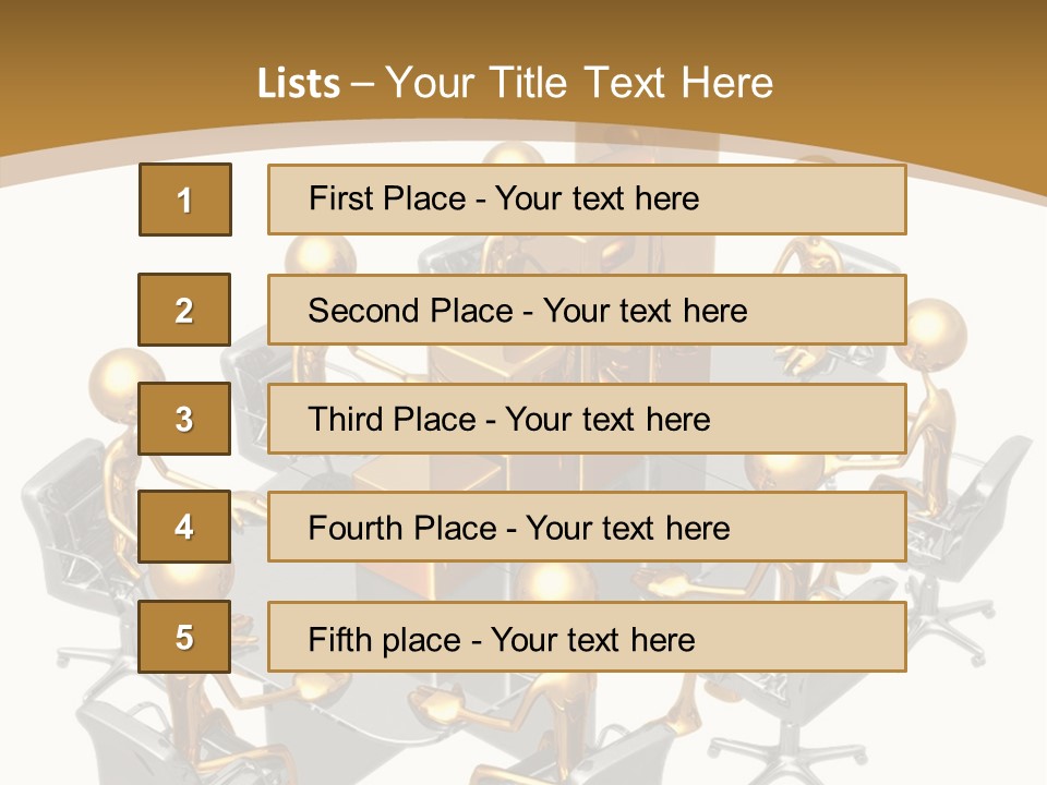 A Group Of Gold People Standing Around A Table PowerPoint Template