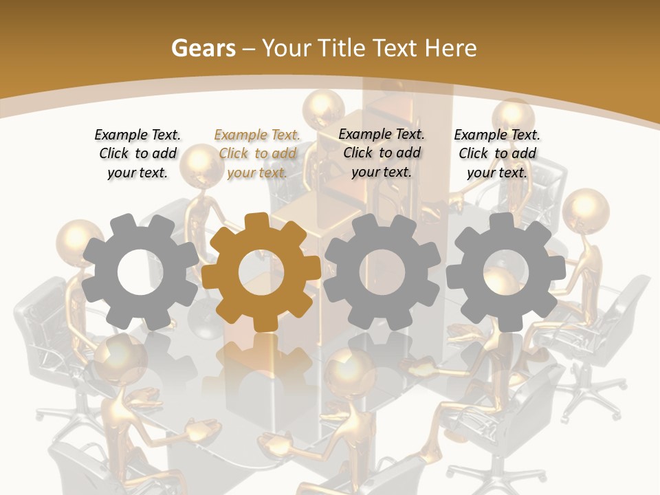 A Group Of Gold People Standing Around A Table PowerPoint Template