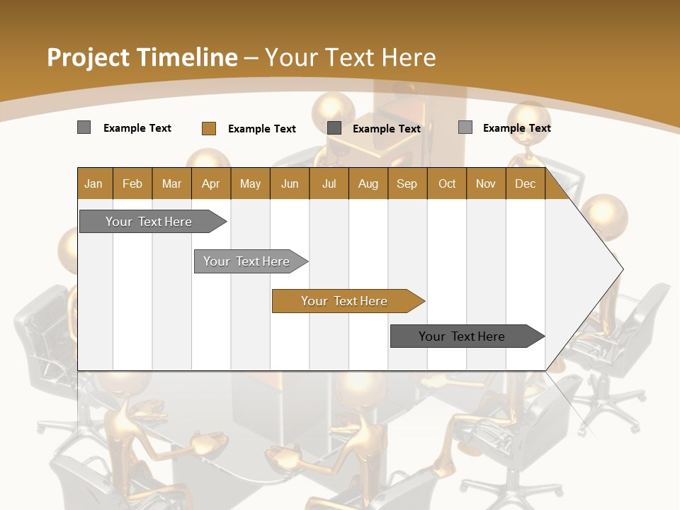A Group Of Gold People Standing Around A Table PowerPoint Template