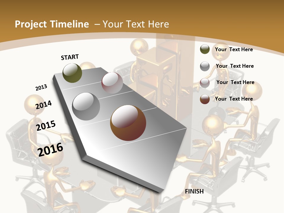 A Group Of Gold People Standing Around A Table PowerPoint Template