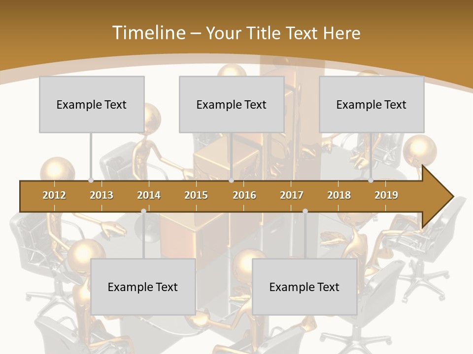 A Group Of Gold People Standing Around A Table PowerPoint Template