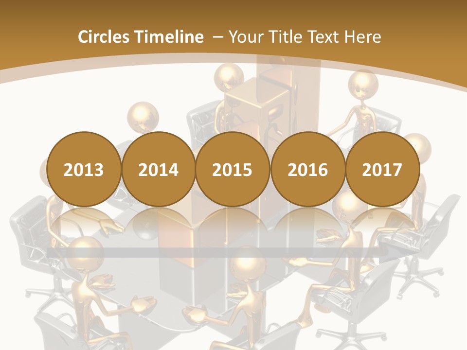 A Group Of Gold People Standing Around A Table PowerPoint Template