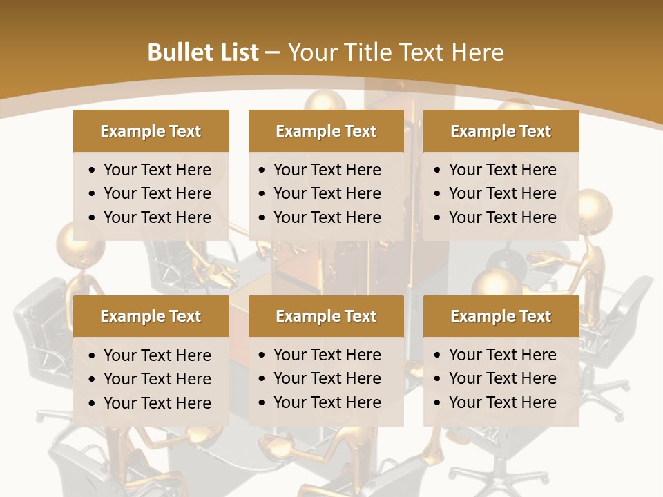 A Group Of Gold People Standing Around A Table PowerPoint Template