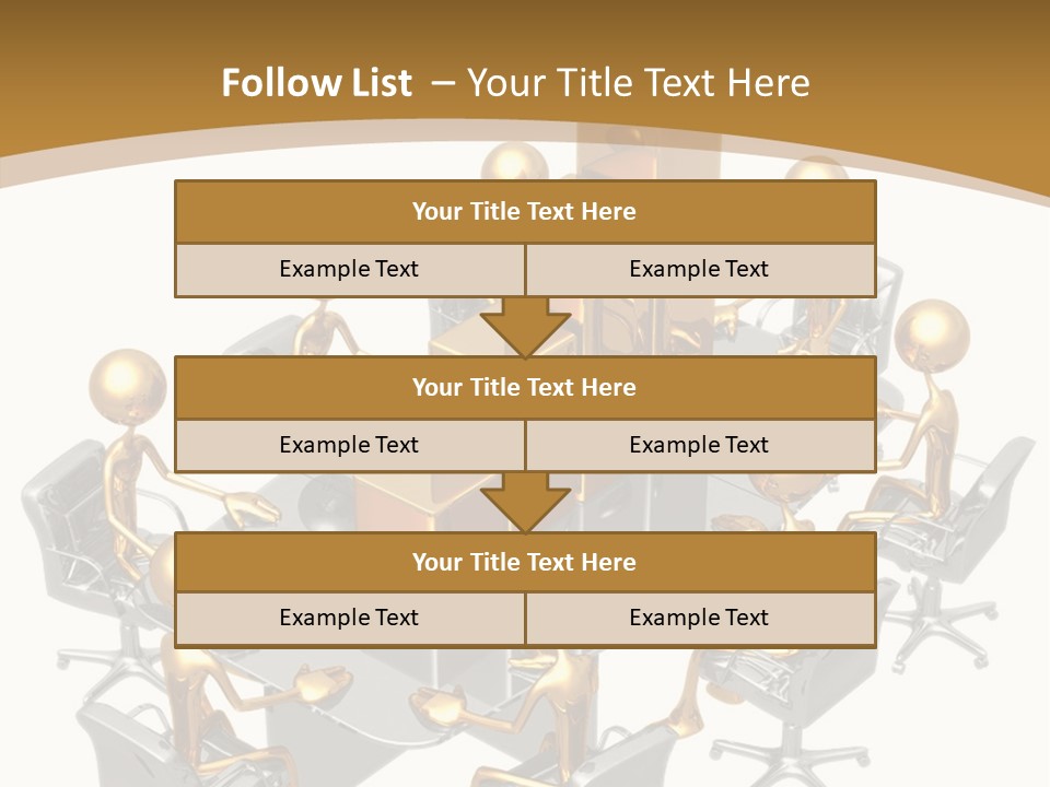 A Group Of Gold People Standing Around A Table PowerPoint Template