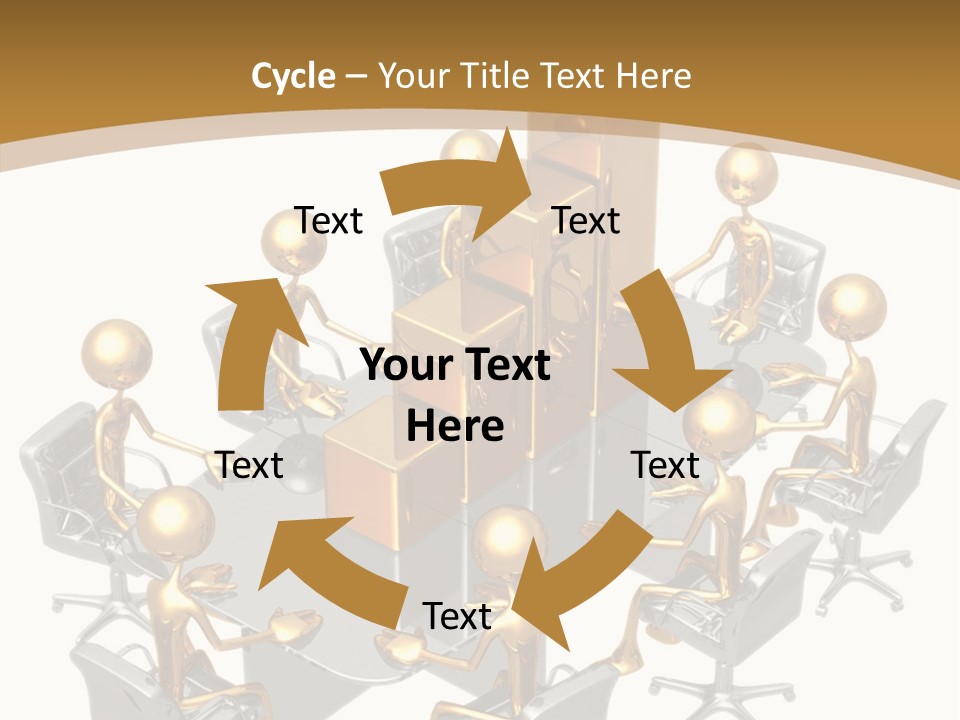 A Group Of Gold People Standing Around A Table PowerPoint Template