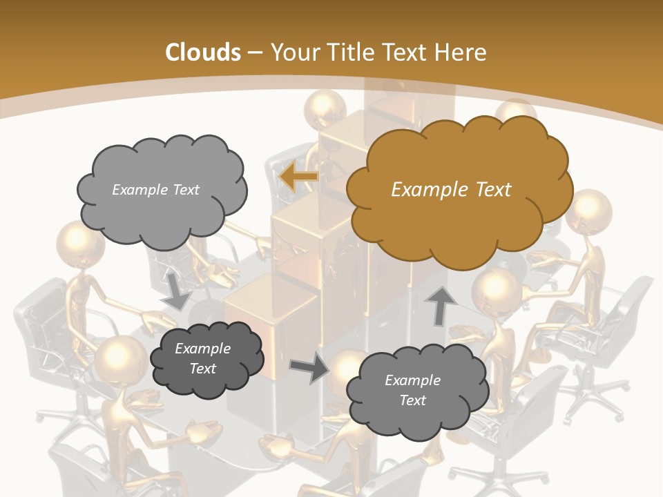 A Group Of Gold People Standing Around A Table PowerPoint Template
