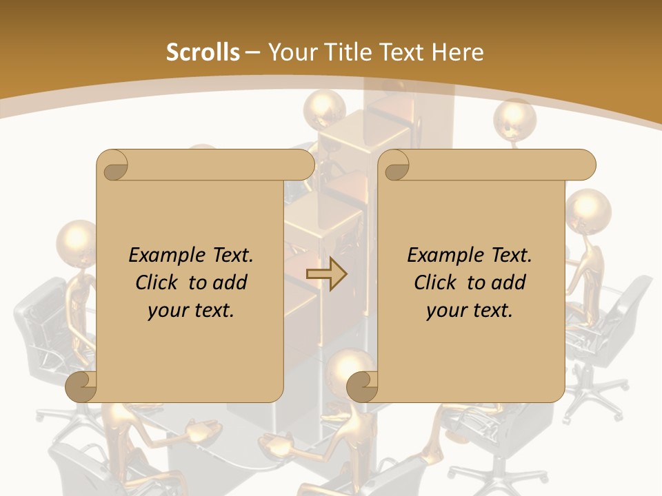 A Group Of Gold People Standing Around A Table PowerPoint Template