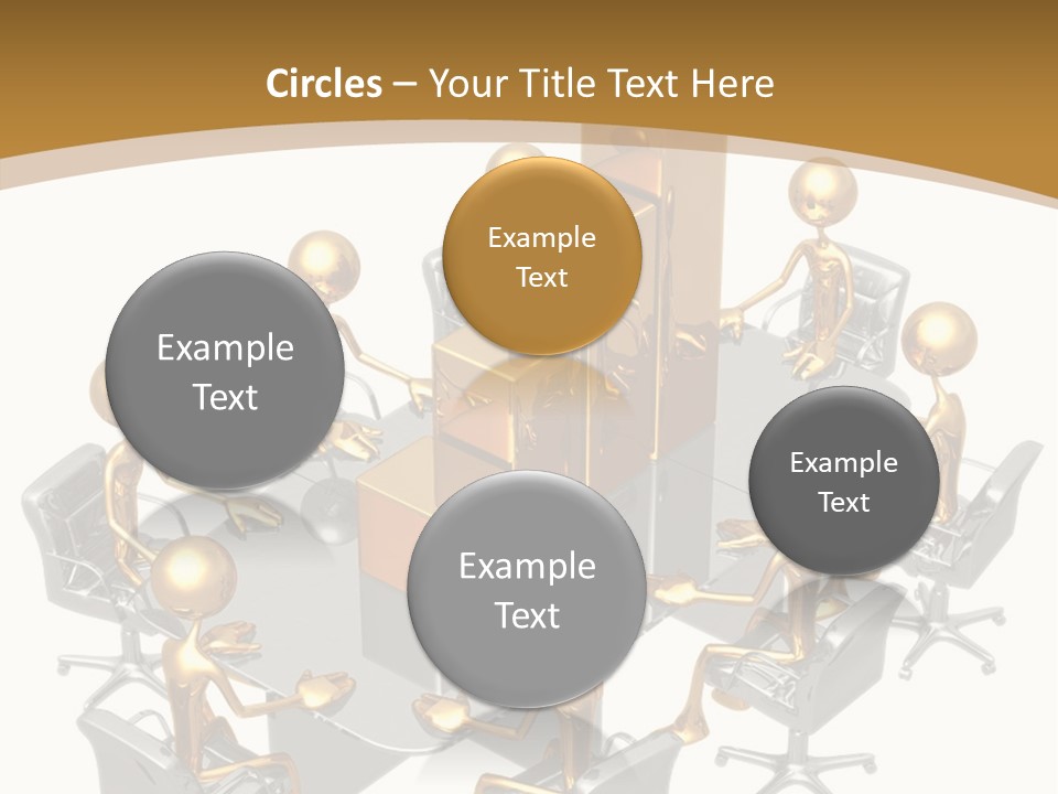 A Group Of Gold People Standing Around A Table PowerPoint Template