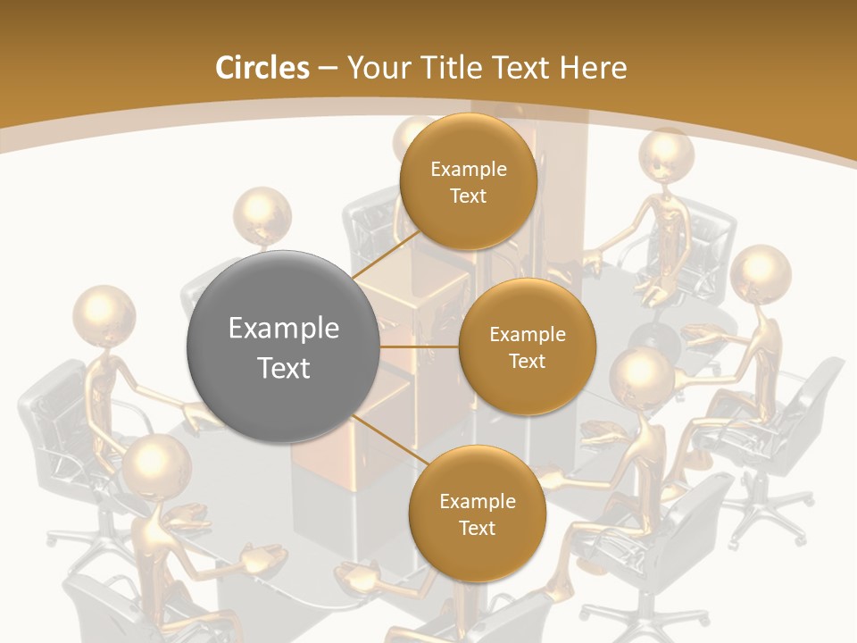 A Group Of Gold People Standing Around A Table PowerPoint Template