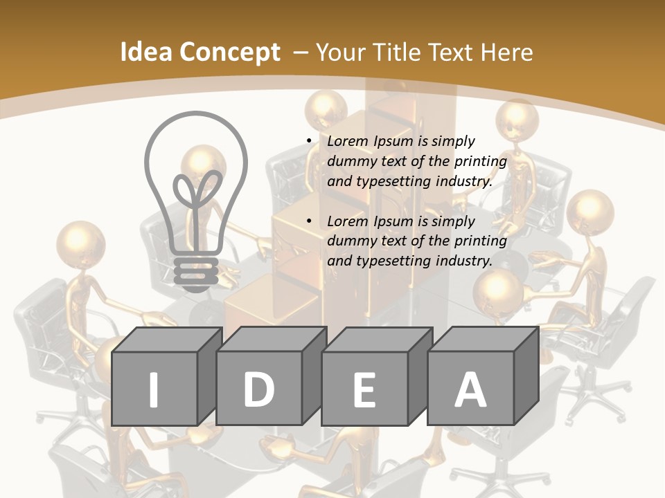 A Group Of Gold People Standing Around A Table PowerPoint Template