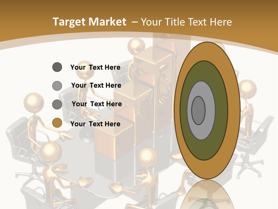 A Group Of Gold People Standing Around A Table PowerPoint Template