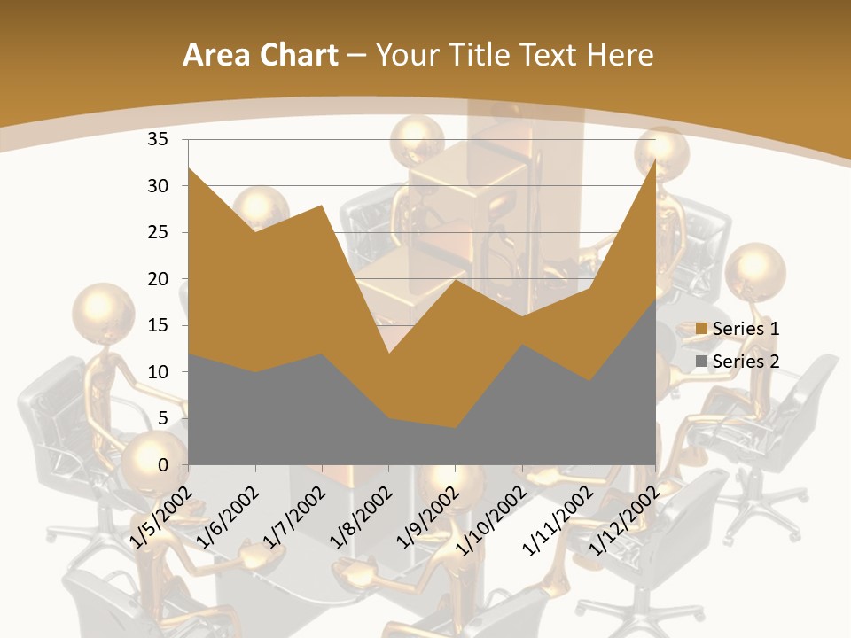 A Group Of Gold People Standing Around A Table PowerPoint Template