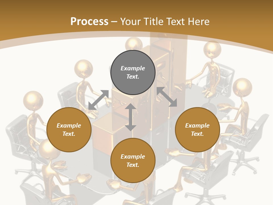 A Group Of Gold People Standing Around A Table PowerPoint Template