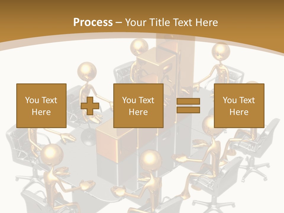 A Group Of Gold People Standing Around A Table PowerPoint Template