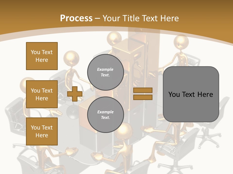 A Group Of Gold People Standing Around A Table PowerPoint Template