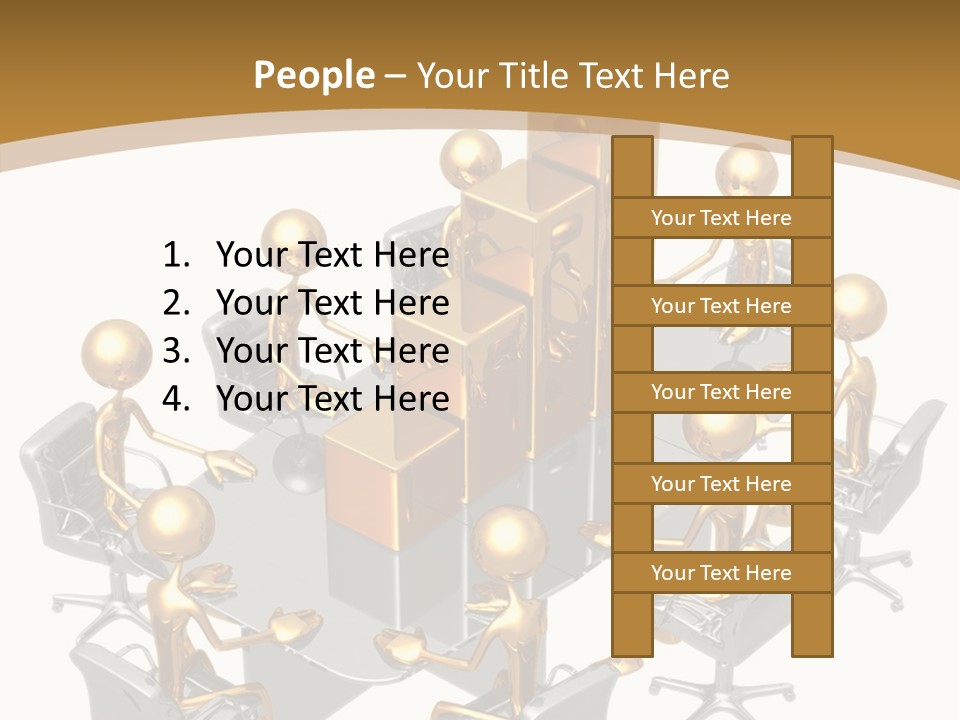 A Group Of Gold People Standing Around A Table PowerPoint Template