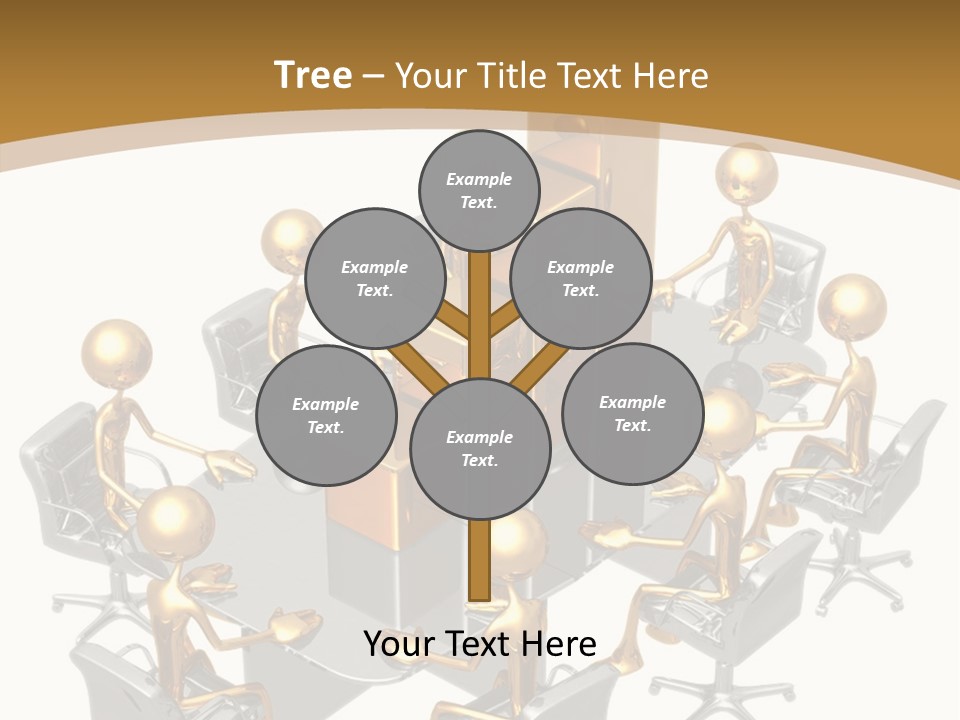 A Group Of Gold People Standing Around A Table PowerPoint Template