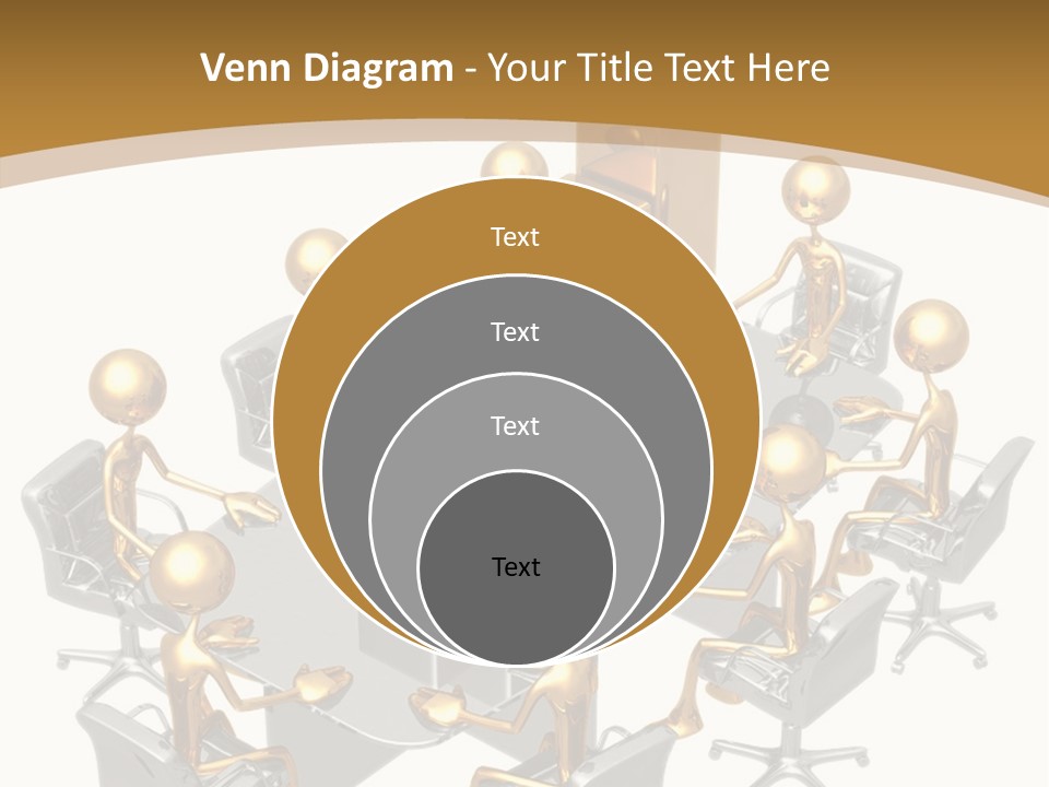 A Group Of Gold People Standing Around A Table PowerPoint Template