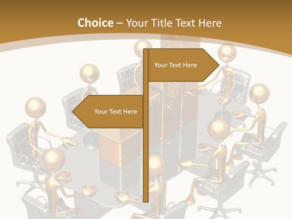 A Group Of Gold People Standing Around A Table PowerPoint Template