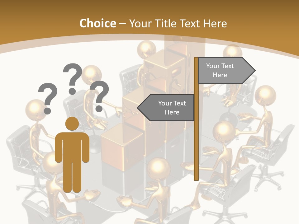 A Group Of Gold People Standing Around A Table PowerPoint Template