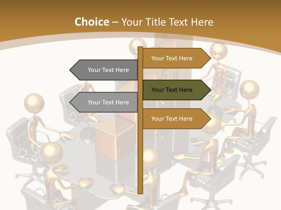 A Group Of Gold People Standing Around A Table PowerPoint Template