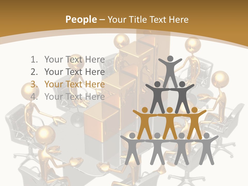 A Group Of Gold People Standing Around A Table PowerPoint Template