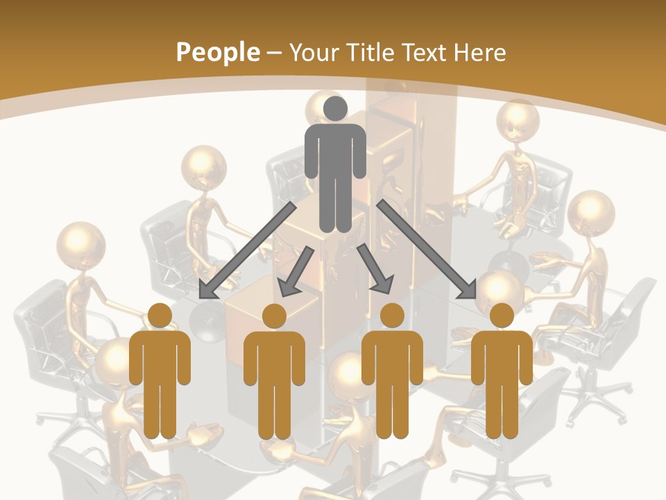A Group Of Gold People Standing Around A Table PowerPoint Template