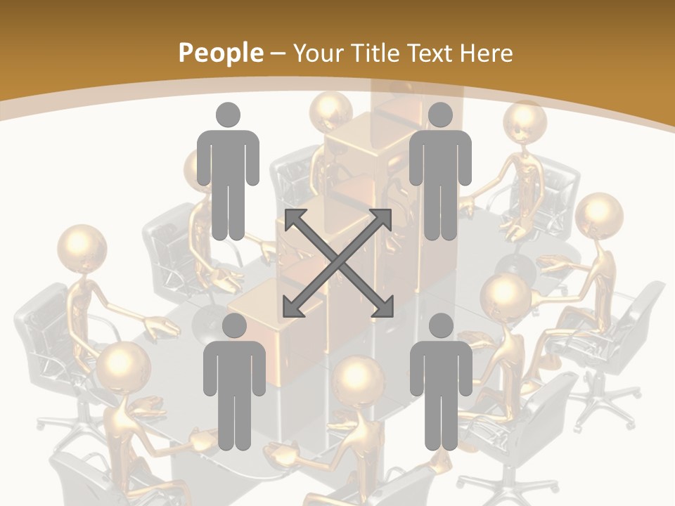 A Group Of Gold People Standing Around A Table PowerPoint Template