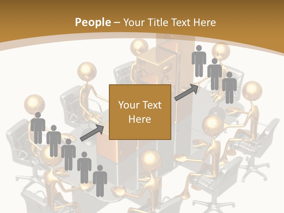 A Group Of Gold People Standing Around A Table PowerPoint Template
