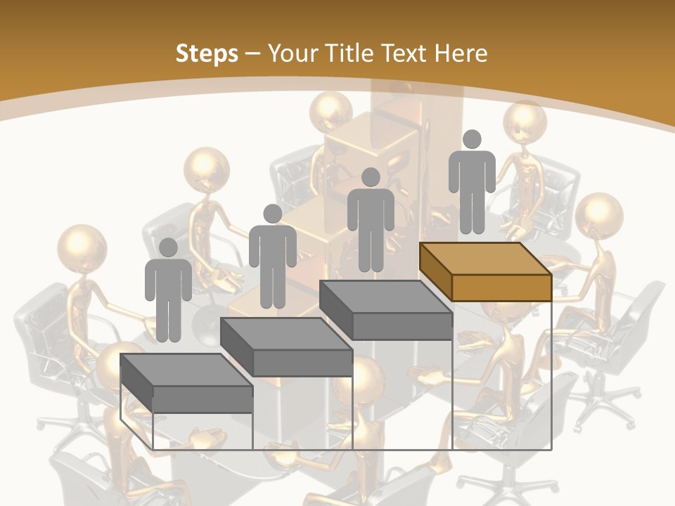 A Group Of Gold People Standing Around A Table PowerPoint Template