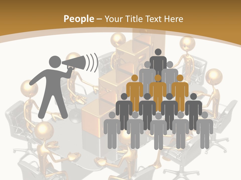 A Group Of Gold People Standing Around A Table PowerPoint Template