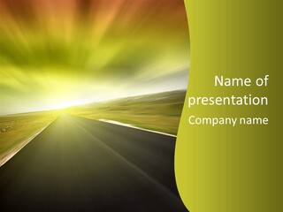 A Road With A Green And Yellow Background PowerPoint Template