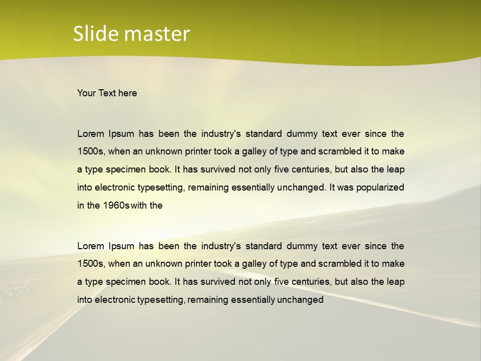 A Road With A Green And Yellow Background PowerPoint Template