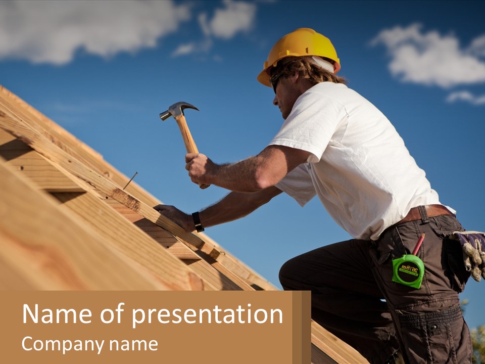 A Man With A Hammer On Top Of A Roof PowerPoint Template