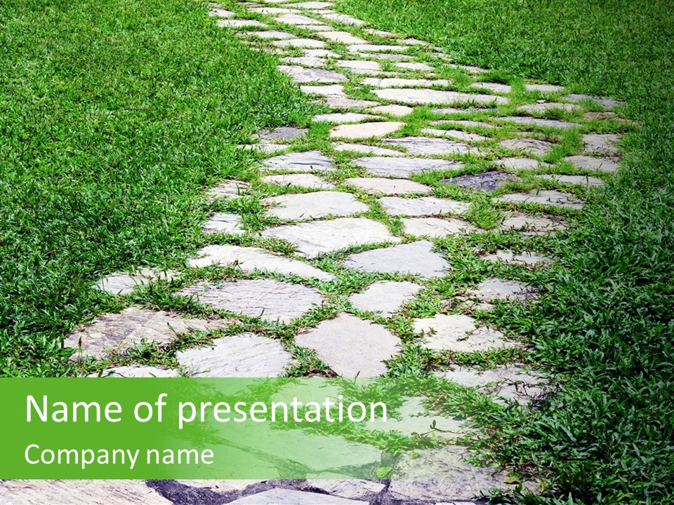 A Stone Path In The Middle Of A Grassy Field PowerPoint Template
