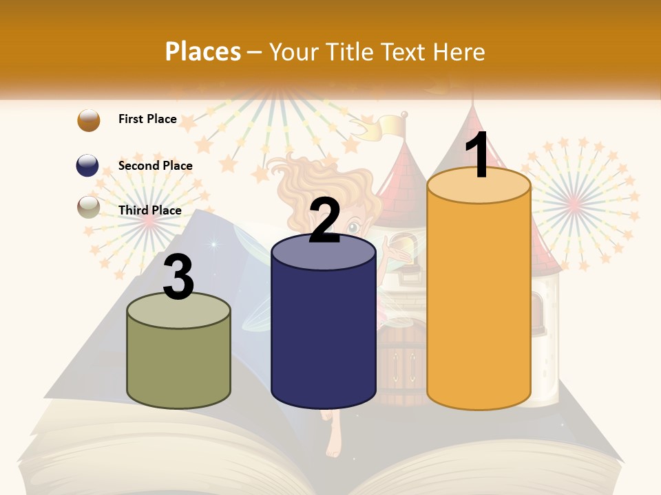 A Fairy Reading A Book With Fireworks In The Background PowerPoint Template