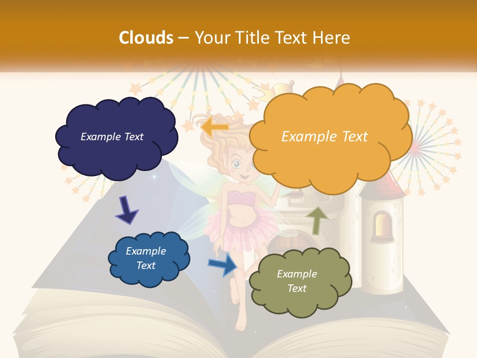 A Fairy Reading A Book With Fireworks In The Background PowerPoint Template