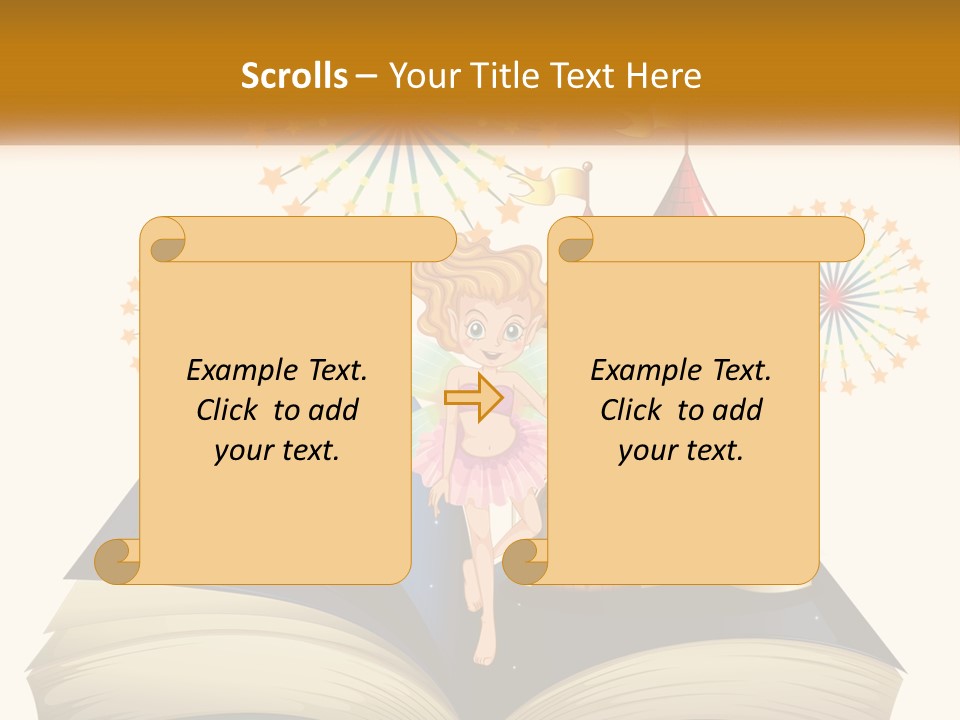 A Fairy Reading A Book With Fireworks In The Background PowerPoint Template