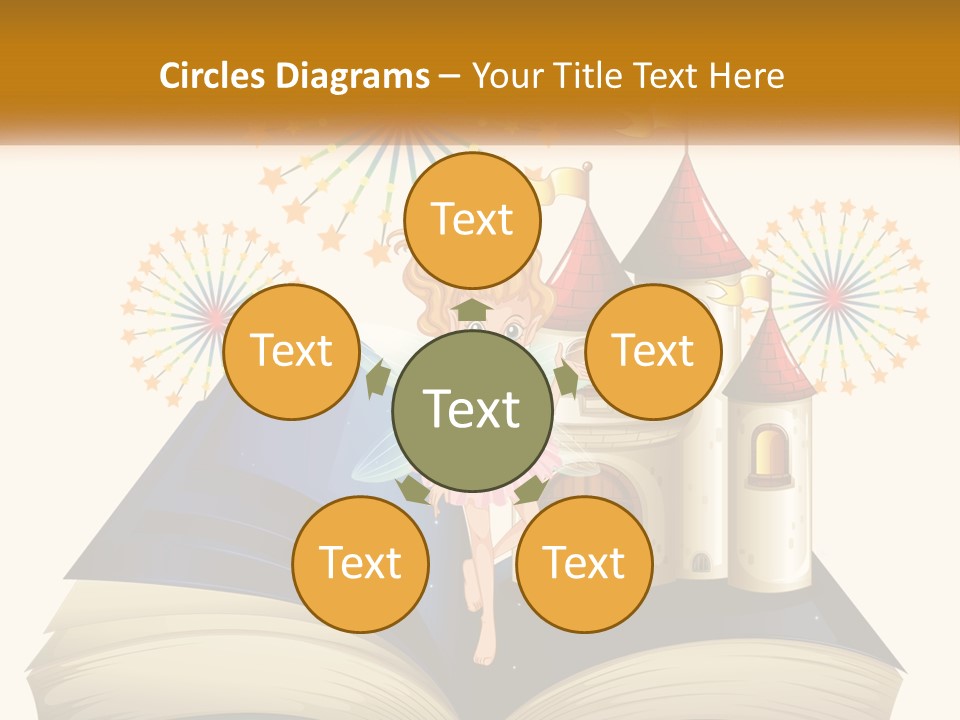 A Fairy Reading A Book With Fireworks In The Background PowerPoint Template