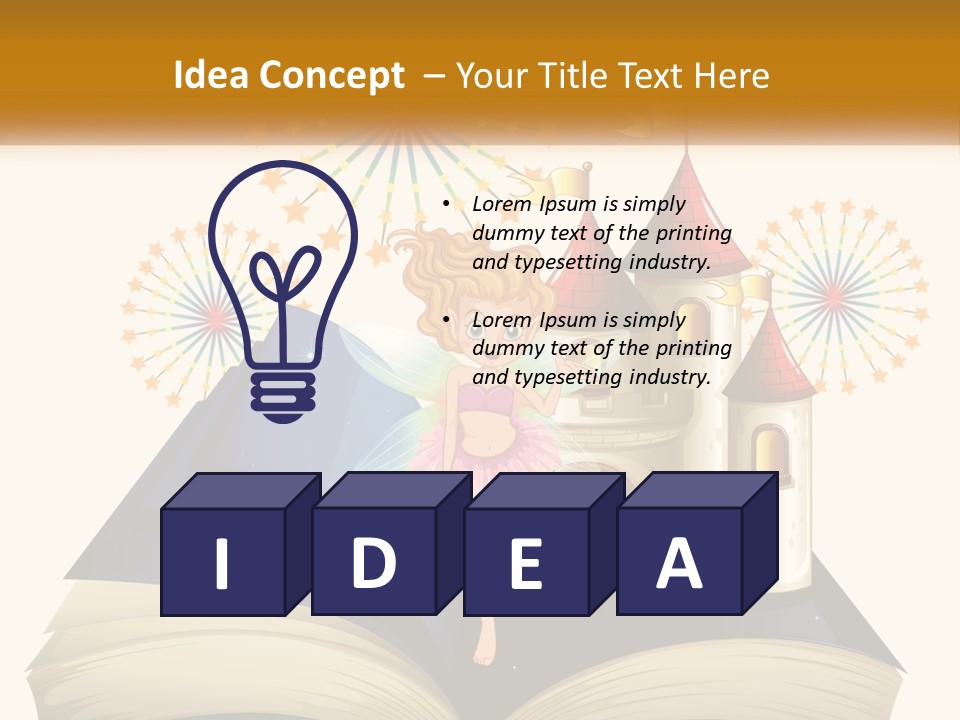 A Fairy Reading A Book With Fireworks In The Background PowerPoint Template