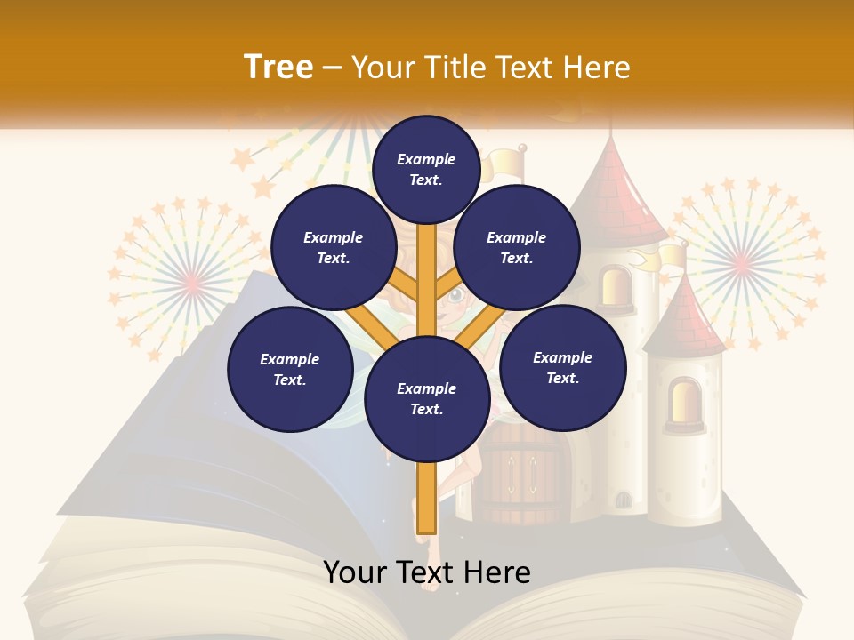 A Fairy Reading A Book With Fireworks In The Background PowerPoint Template