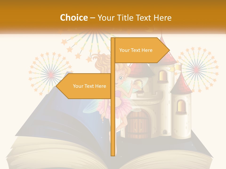 A Fairy Reading A Book With Fireworks In The Background PowerPoint Template