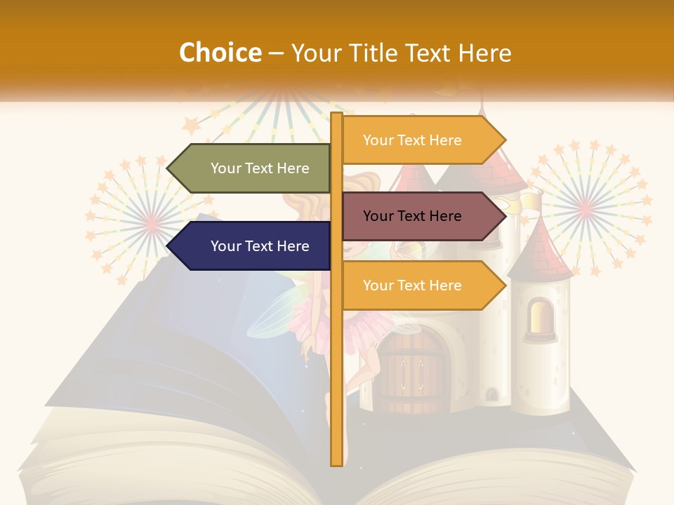 A Fairy Reading A Book With Fireworks In The Background PowerPoint Template