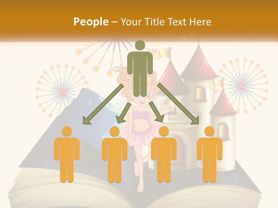 A Fairy Reading A Book With Fireworks In The Background PowerPoint Template