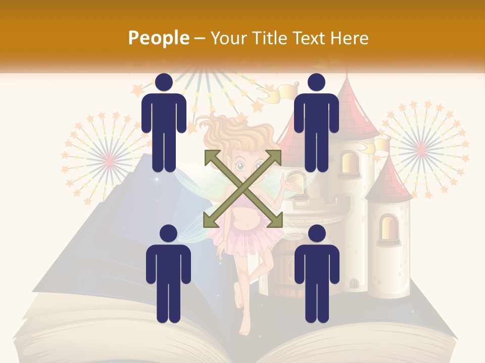 A Fairy Reading A Book With Fireworks In The Background PowerPoint Template