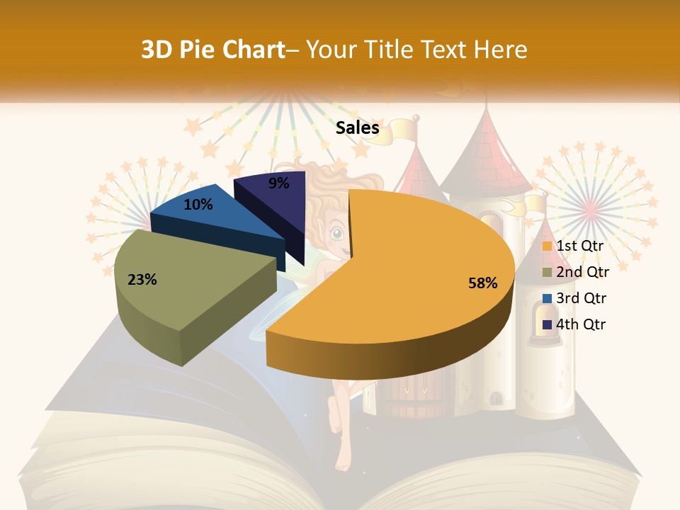 A Fairy Reading A Book With Fireworks In The Background PowerPoint Template