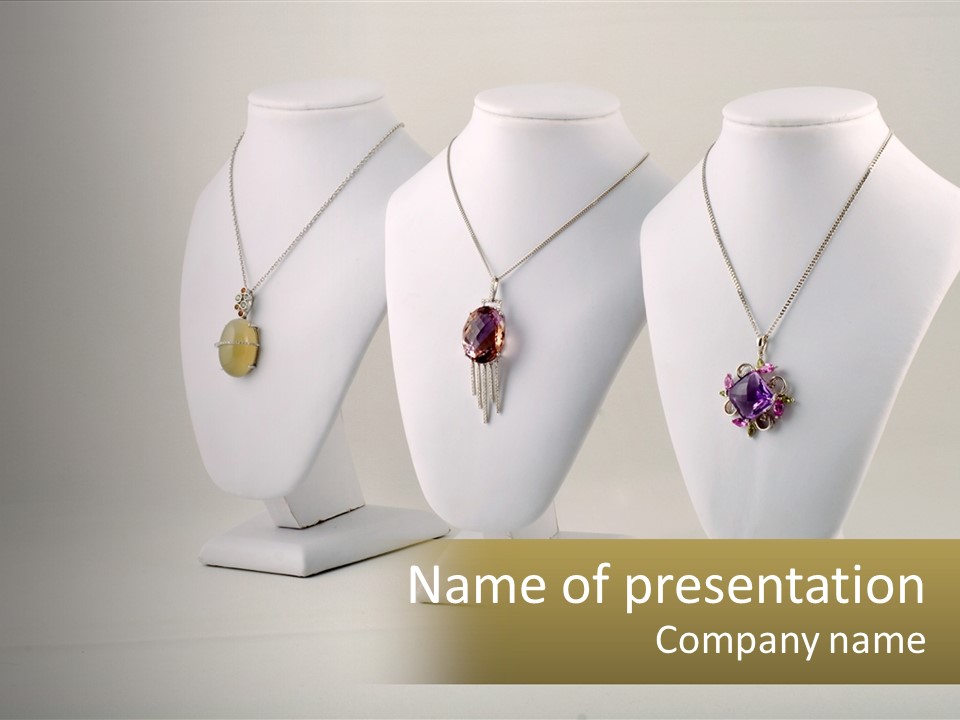 Three White Mannequins With Necklaces On Them PowerPoint Template