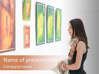 A Woman Looking At Paintings On A Wall PowerPoint Template