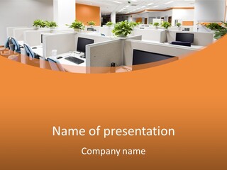 An Office With Desks And Computers In It PowerPoint Template