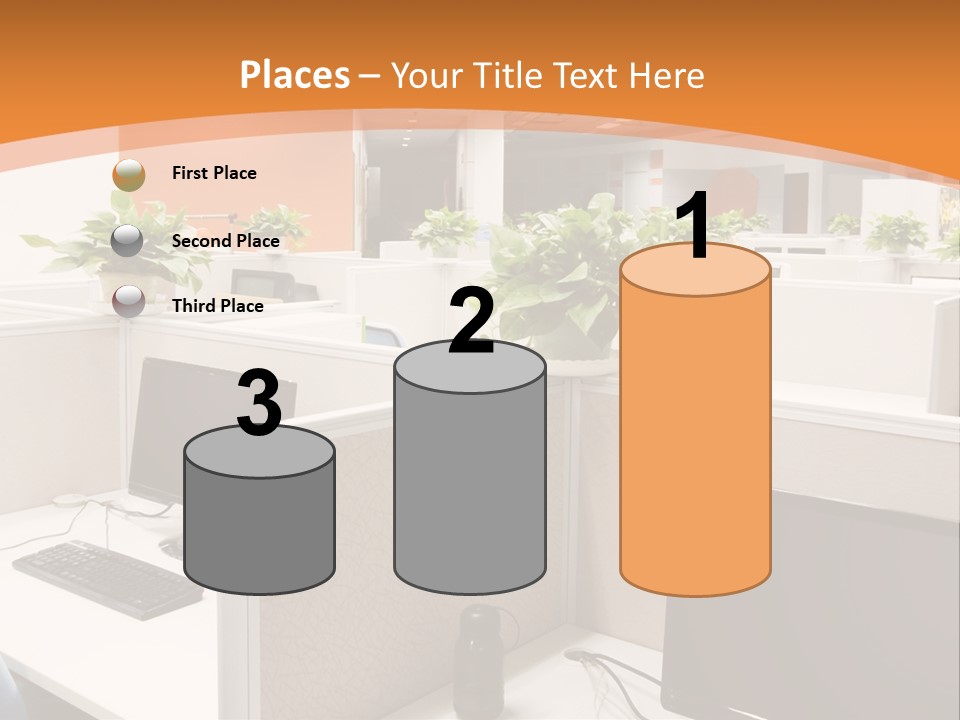 An Office With Desks And Computers In It PowerPoint Template